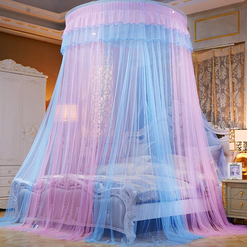 Princesa Mosquitera Cama con Dosel Cifrado Cúpula, Colgando Mosquiteros Abertura Grande Cobertura Completa para Hogar Camas Individuales Y Dobles Azul Pink(Altura:2.7M)