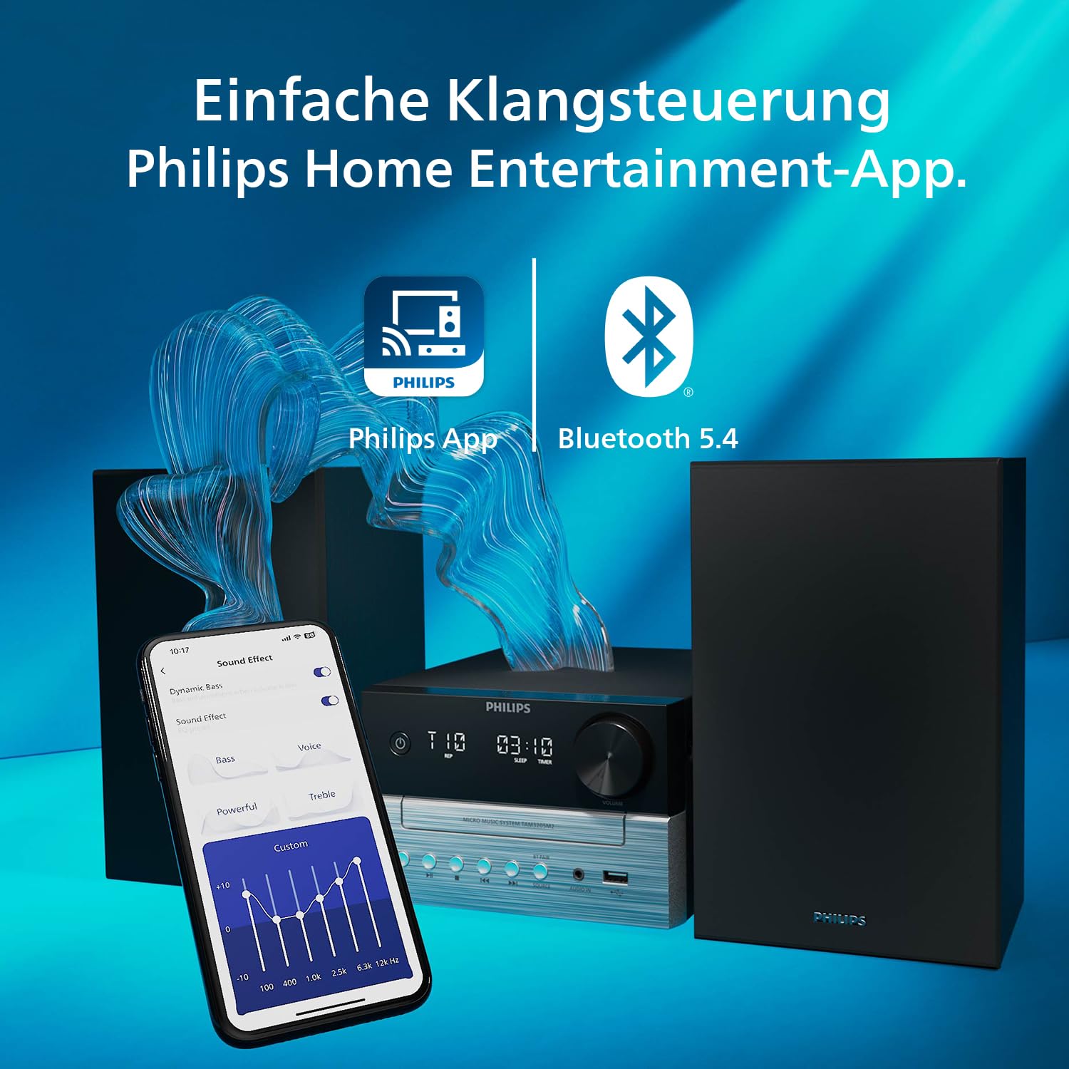 Philips TAM3205M2 HiFi Mikromusik-Anlage, Bluetooth-fähig, CD-Player, USB, Auracast FM Radio, 85% PCR-Material