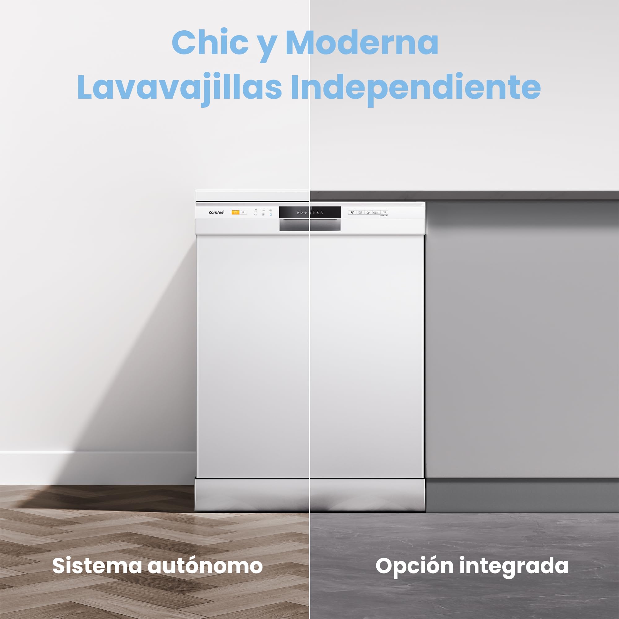 COMFEE' CDWPF1201PW-WE-EU Lavavajillas de Libre Instalación, 60cm, con 12 Cubiertos, 8 Programas, 70 ℃ Lavado Higiénico, Lavado Rápido, Control por botón, WiFi y IOT Función, Cloud Wash, Blanco — view 8
