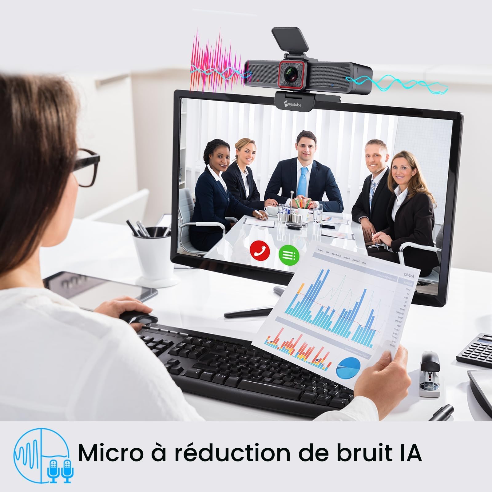 Angetube Webcam en Streaming 4K ave Suivi IA, HDR Modes Spécialisés USB 3.0