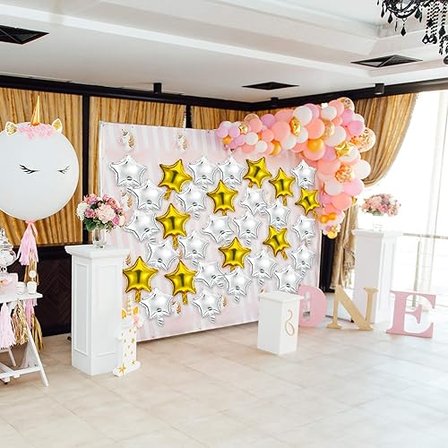 Miniatura 4 de 64 globos de foir en forma de estrella de 10 pulgadas, globos de estrella de papel de aluminio para baby shower, revelación de género, boda, baile