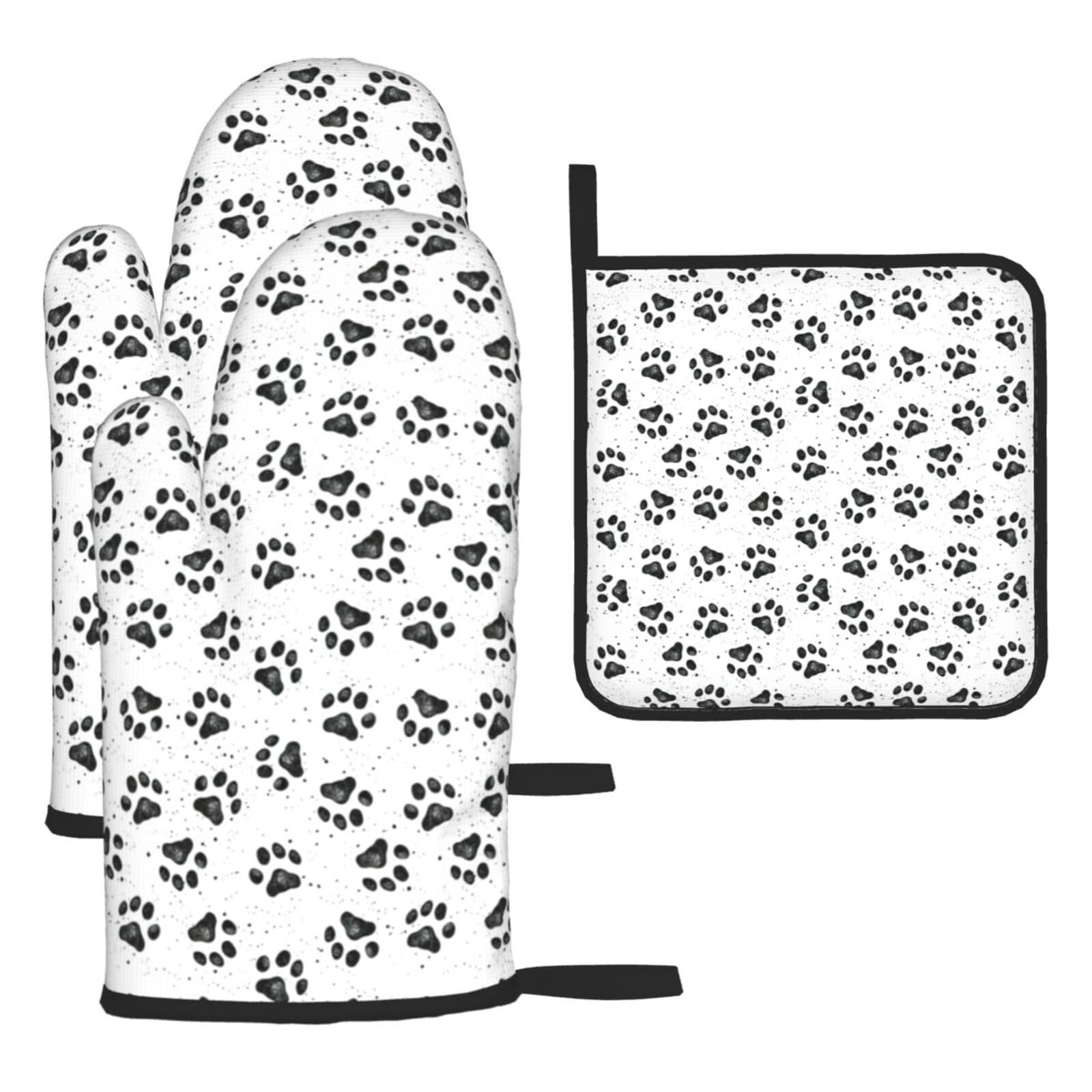 Dog Paw Pattern Print Oven Mitts Kitchen Gloves Set Everyday Baking Grilling Microwaving Cooking Gift