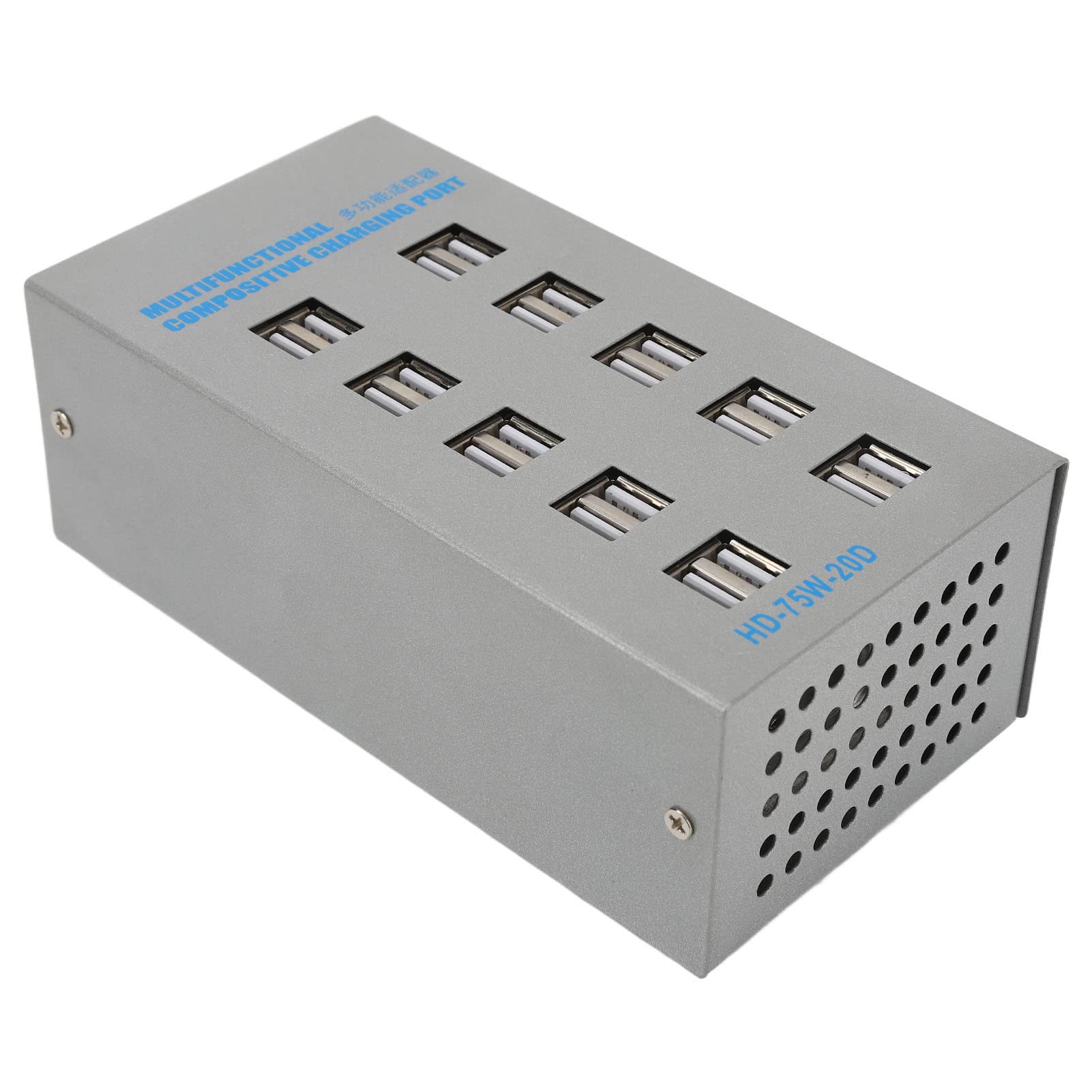 HD 75 20D koncentrator USB z zasilaniem, 20-portowy rozdzielacz USB, wielofunkcyjna stacja ładująca z cichym wentylatorem, uniwersalna konstrukcja wejściowa do telefonów, tabletów, aparatów