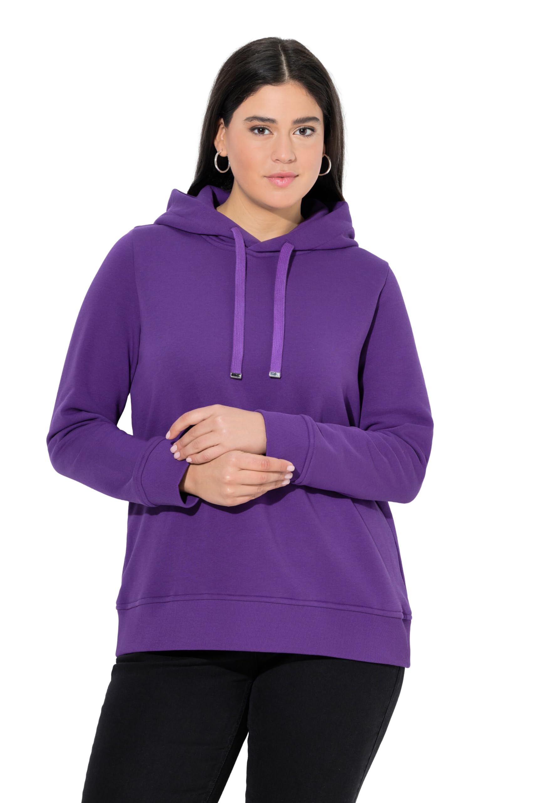 Ulla Popken Damen große Größen Übergrößen Plus Size Super Softer Hoodie, Rippbündchen, Kapuze, Langarm 844801