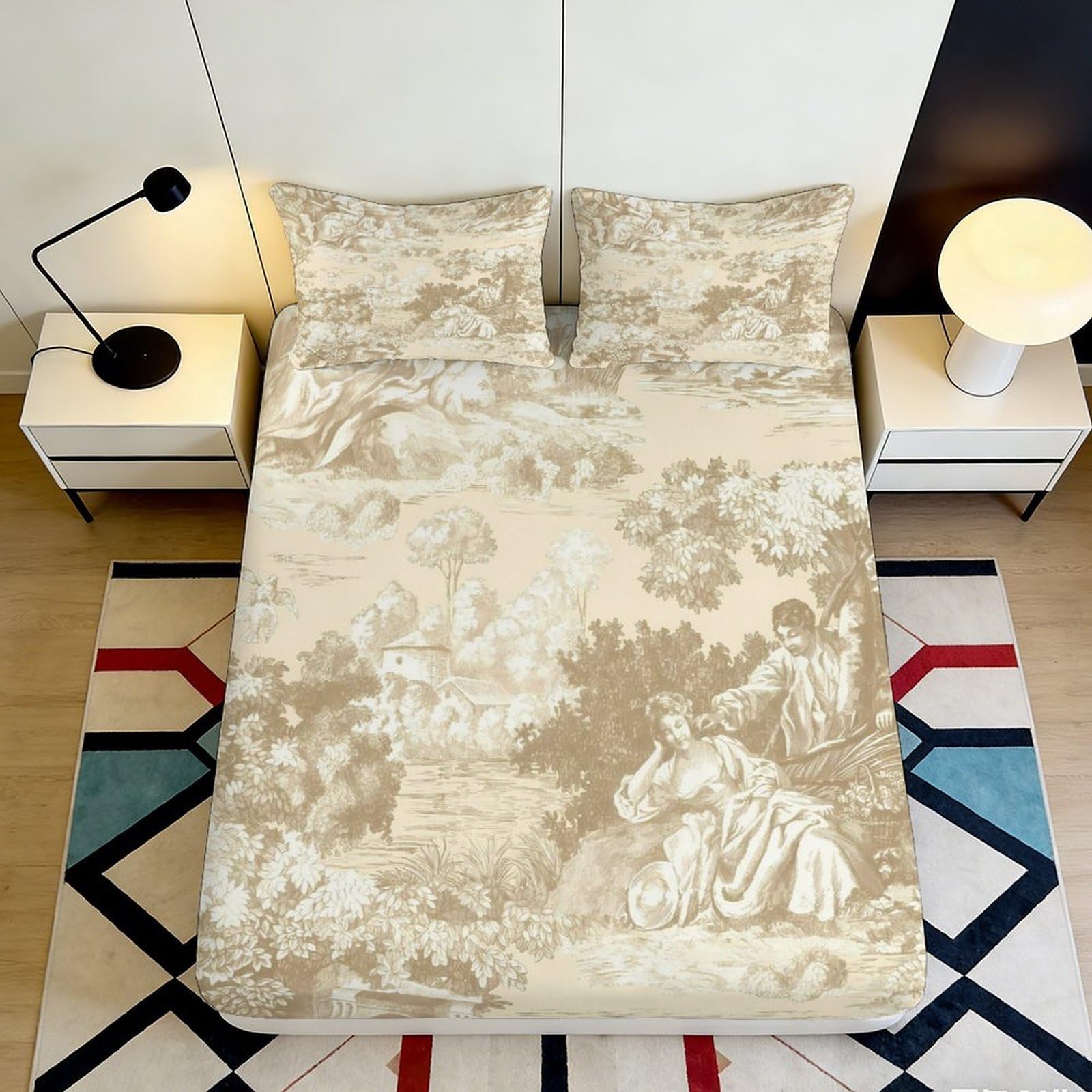 3D Printed Vintage Pastoral Fitted Sheet Microfiber Easy Care Scenic Mattress Cover for Bedroom Guest Room Decor 90x200x25cm