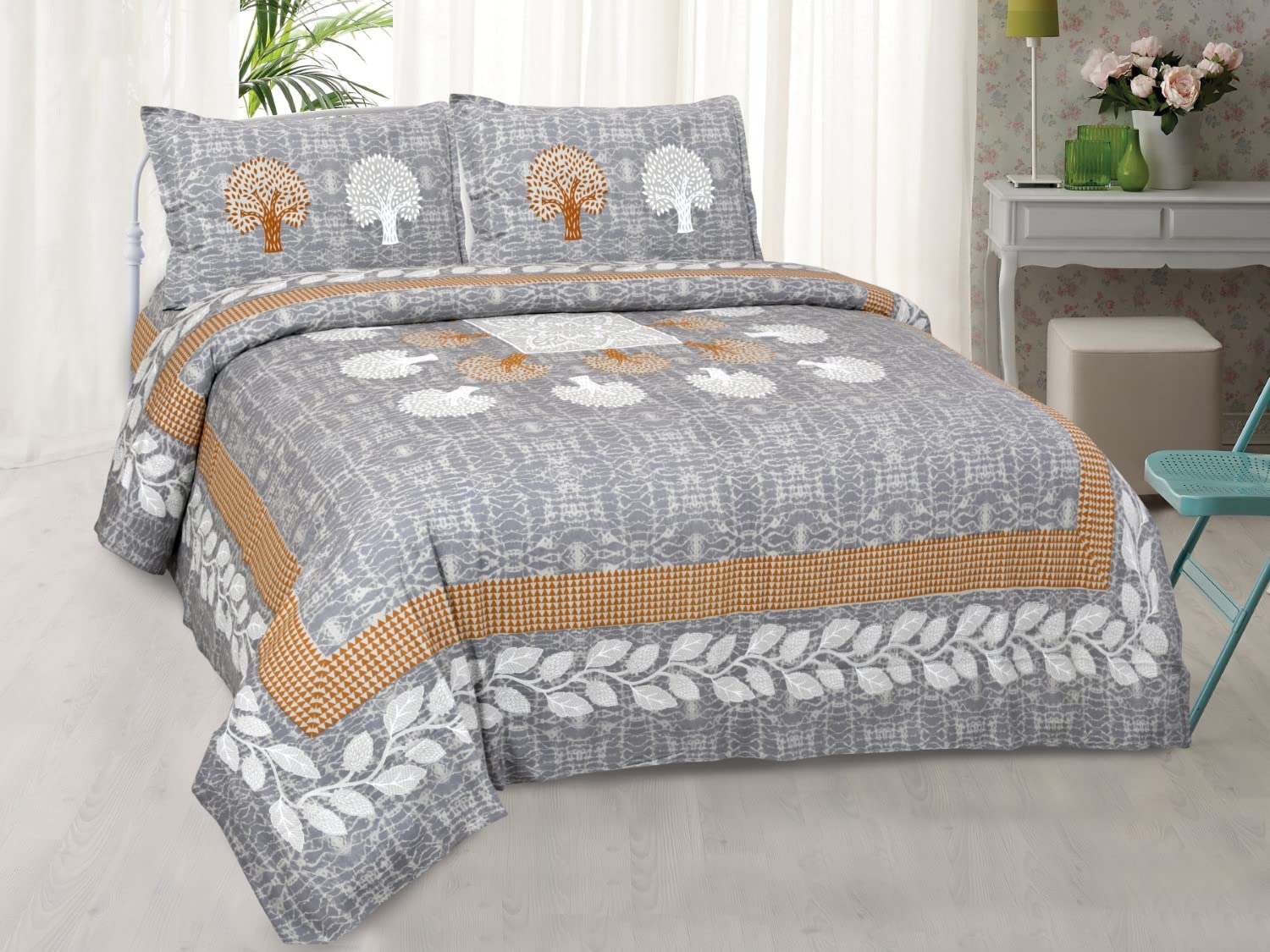 The Bedding CompanyPure Cotton Thunder 210 Tc King Size Bedsheet 100*108 with 2 Pillow Cover (Design 2)