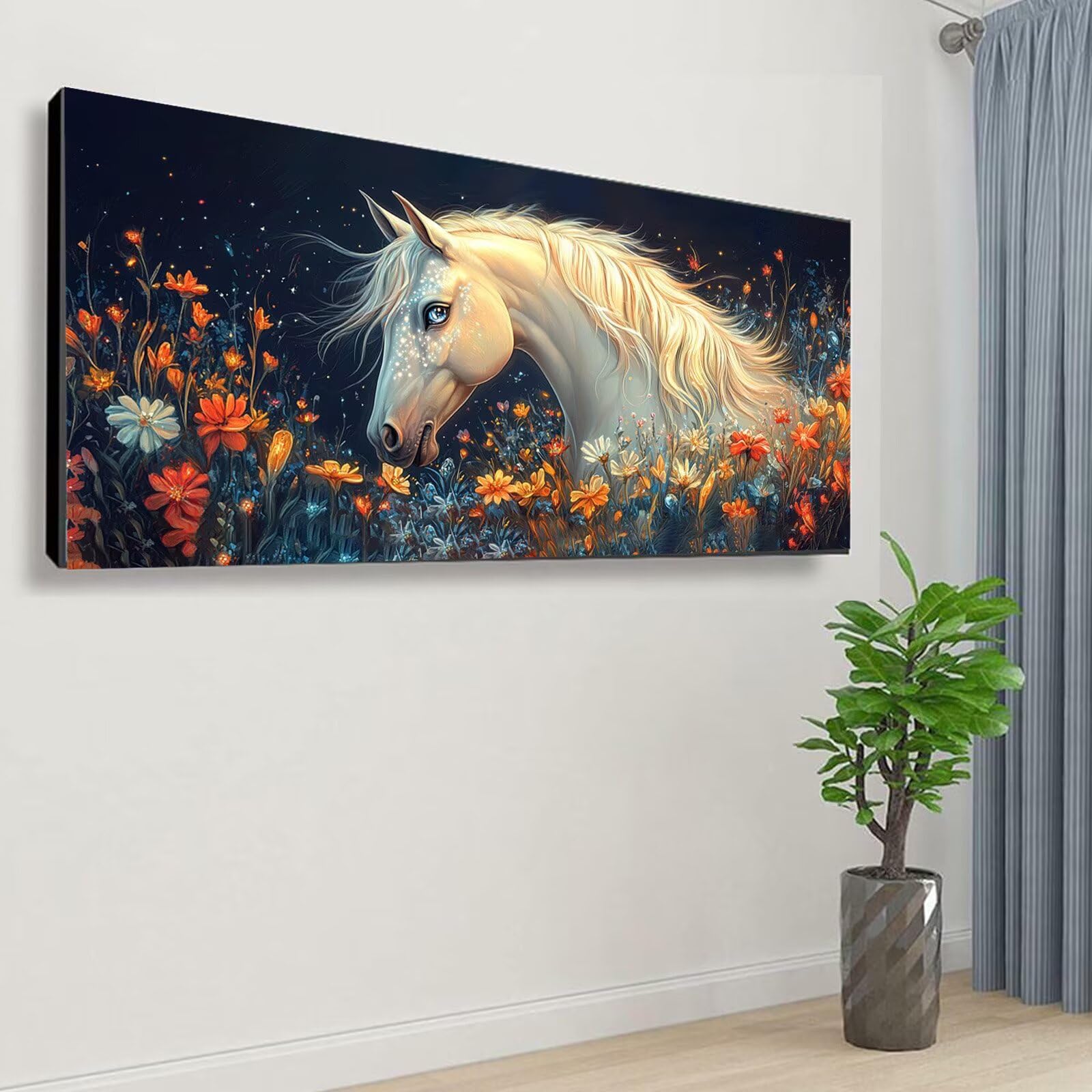 Diamentowe malowanie konia pełny zestaw do malowania chryzantema diamentowa mozaika DIY mozaika rysunek z koralikami do przyklejania, kryształowy zestaw do dekoracji ścian 80 x 160 cm FD-8508