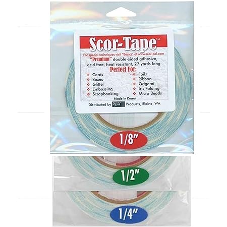 Scor-Tape Bundle 1 each of 1/8', 1/4', 1/2', by 27 Yards (201, 202, 203) Double Sided Adhesive