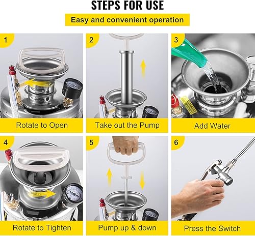 Miniatura 15 de Happybuy Pulverizador de bomba de acero inoxidable de 1 galón, varita de 12 pulgadas y manguera reforzada de 3 pies, medidor de presión, válvula