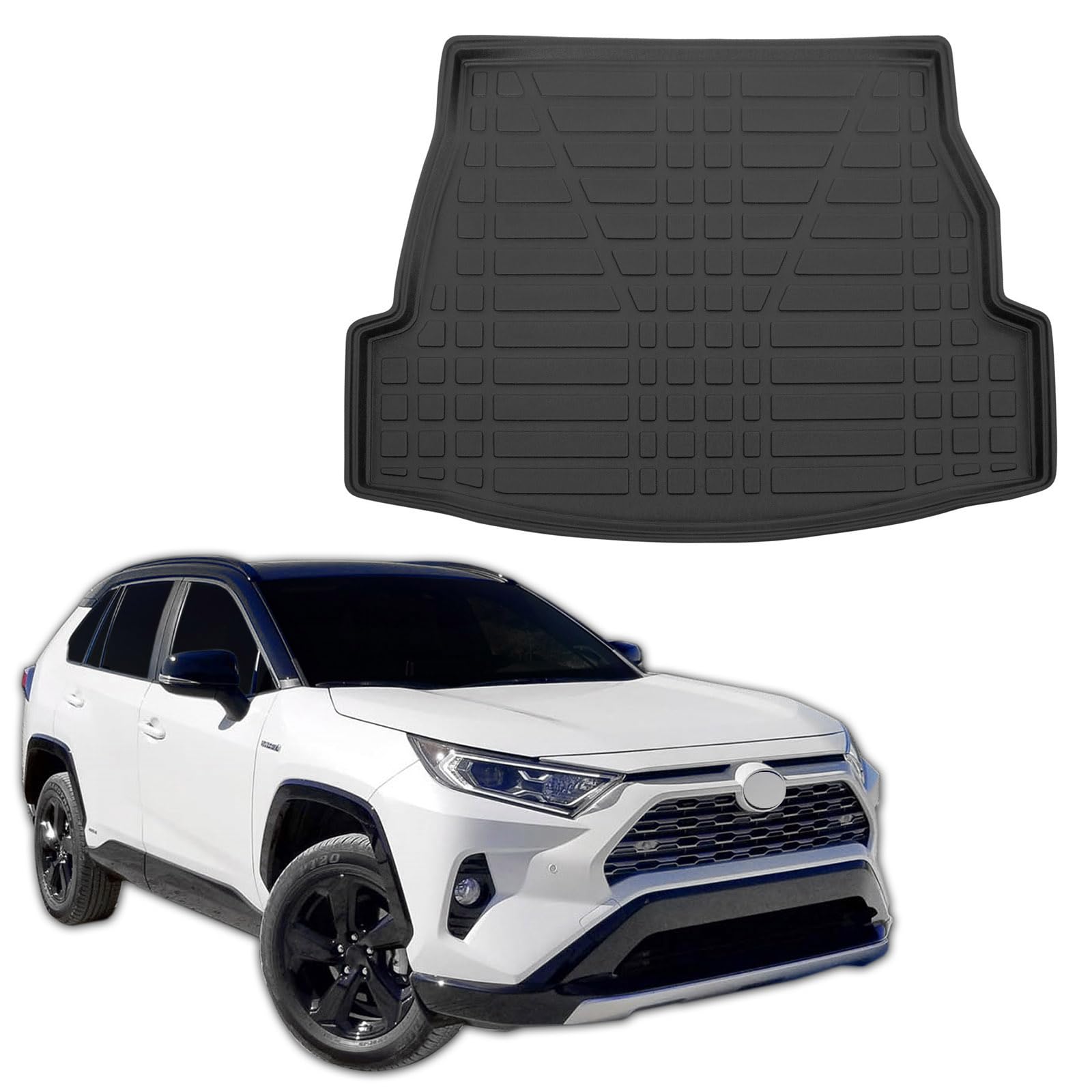 SCOUTT Tapis De Coffre sur Mesure pour Toyota Rav4 5 Hybrid 2019-2025, Noir, Antidérapant, Bord Haut, Toutes Saisons