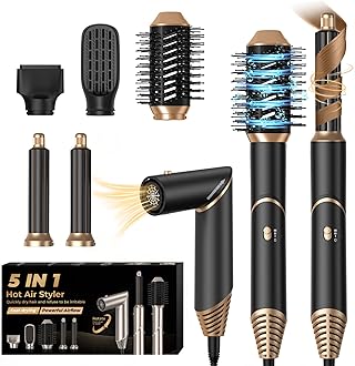 5 in 1 Hair Dryer Brush Air Styler with Air Curlers Auto Curling Wands Multi-use Blow Dryer 5 in 1 Airbrush Magic Styler Hair Styler Airstyler Hair Curler Straightening Brush Women Gifts, Black