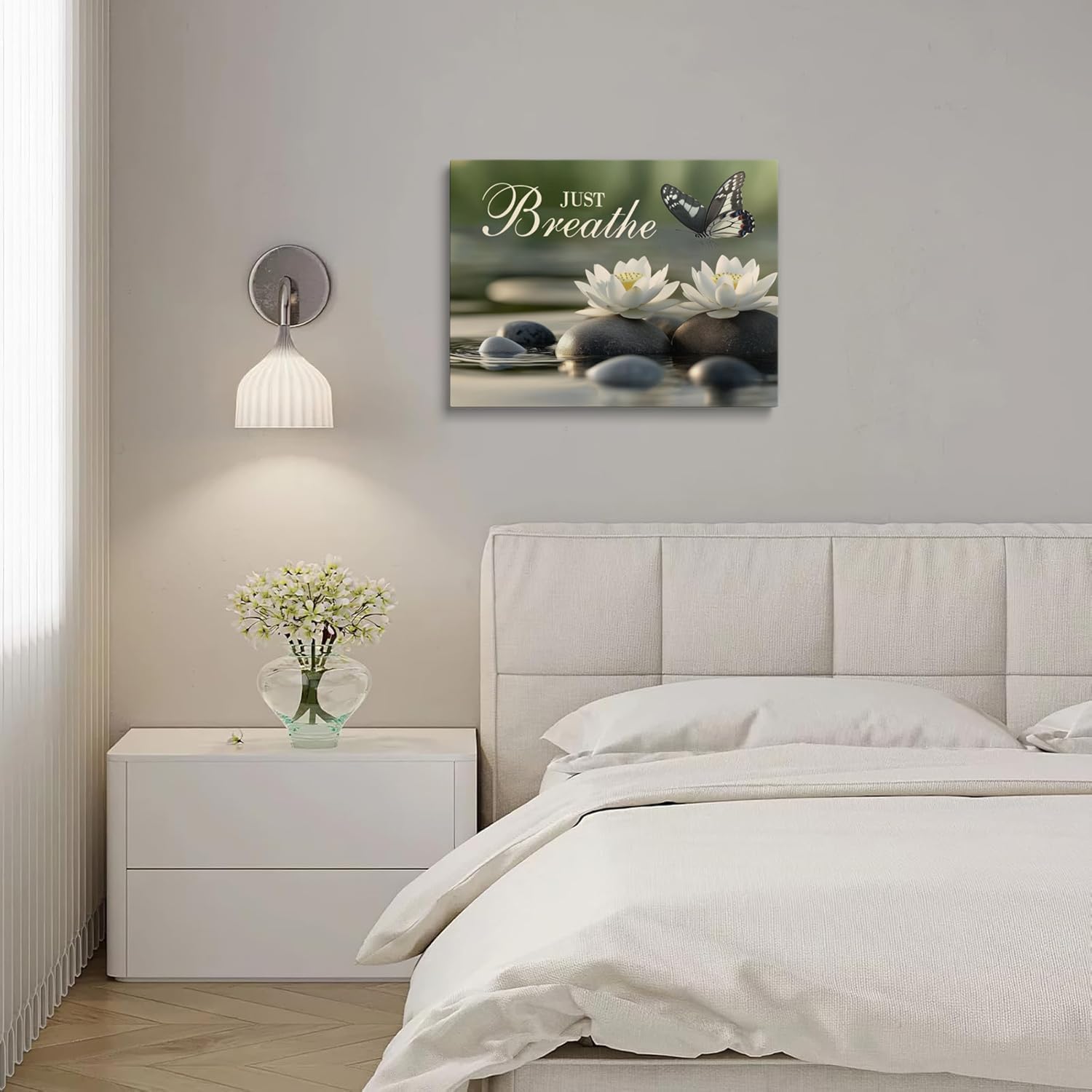 Just Breathe Zen Aesthetic Lotus Flower Wall Decor Framed Butterfly Spiritual Calming Meditation Canvas Wall Art Spa Yoga Peaceful Prints Mandala Floral Poster Buddhist Relaxing Painting f(16"x24")