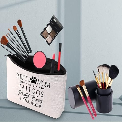 Miniatura 2 de Pitbull Owner Bolsa de maquillaje Pitbull Mamá tatuaje ojos bonitos muslos gruesos bolsa de cosméticos Pitbull amante regalo, PITBULL MOM B