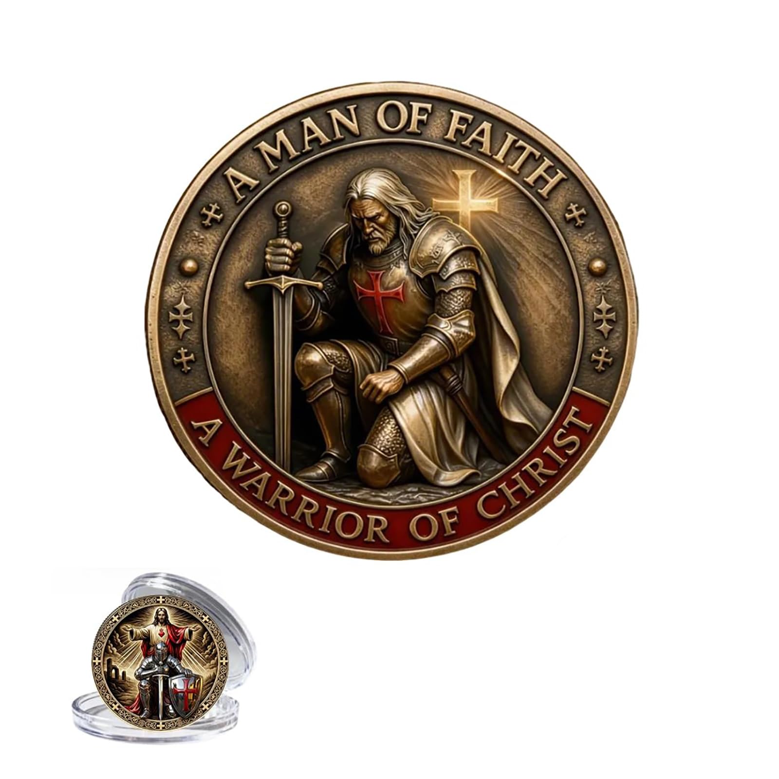 A Man of Faith - A Commemorative Coin of the Warrior of Christ, Double Sided Knights Prayer Tokens, A Christian Challenge Coin Gifts for Collectors, Historians and Enthusiasts
