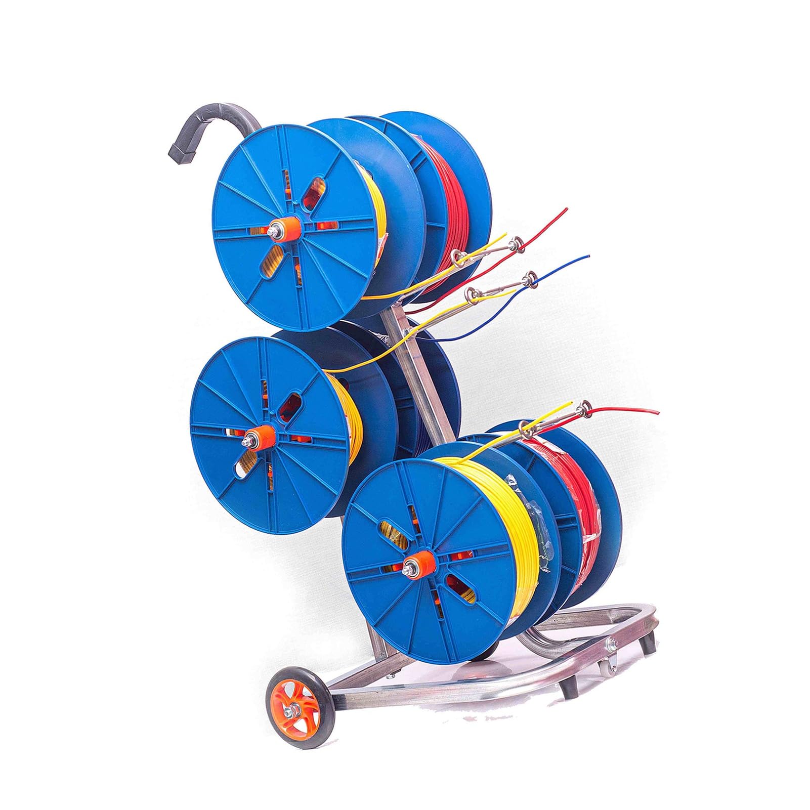 WDSOPK Wire Spool Rack,Multi Purpose Wire Dispenser,4/6 Rods Heavy Duty Wire Spool Cart with Wheels,for Electrical Industrial and Garage (Blue 6 Rods Wire)