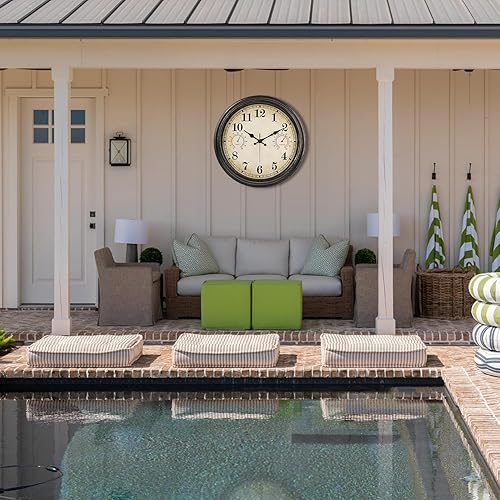 Miniatura 4 de Reloj grande de 16 pulgadas para exteriores con termómetro e higrómetro, relojes de pared impermeables para interiores y exteriores, para patio,