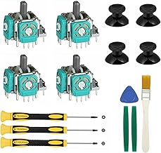 4pcs Replacement Thumbsticks for Xbox One S/X Controller, 3D Joystick Parts Analog Caps with Full Repair Tools Kit, T6 T8 T10 Screwdriver
