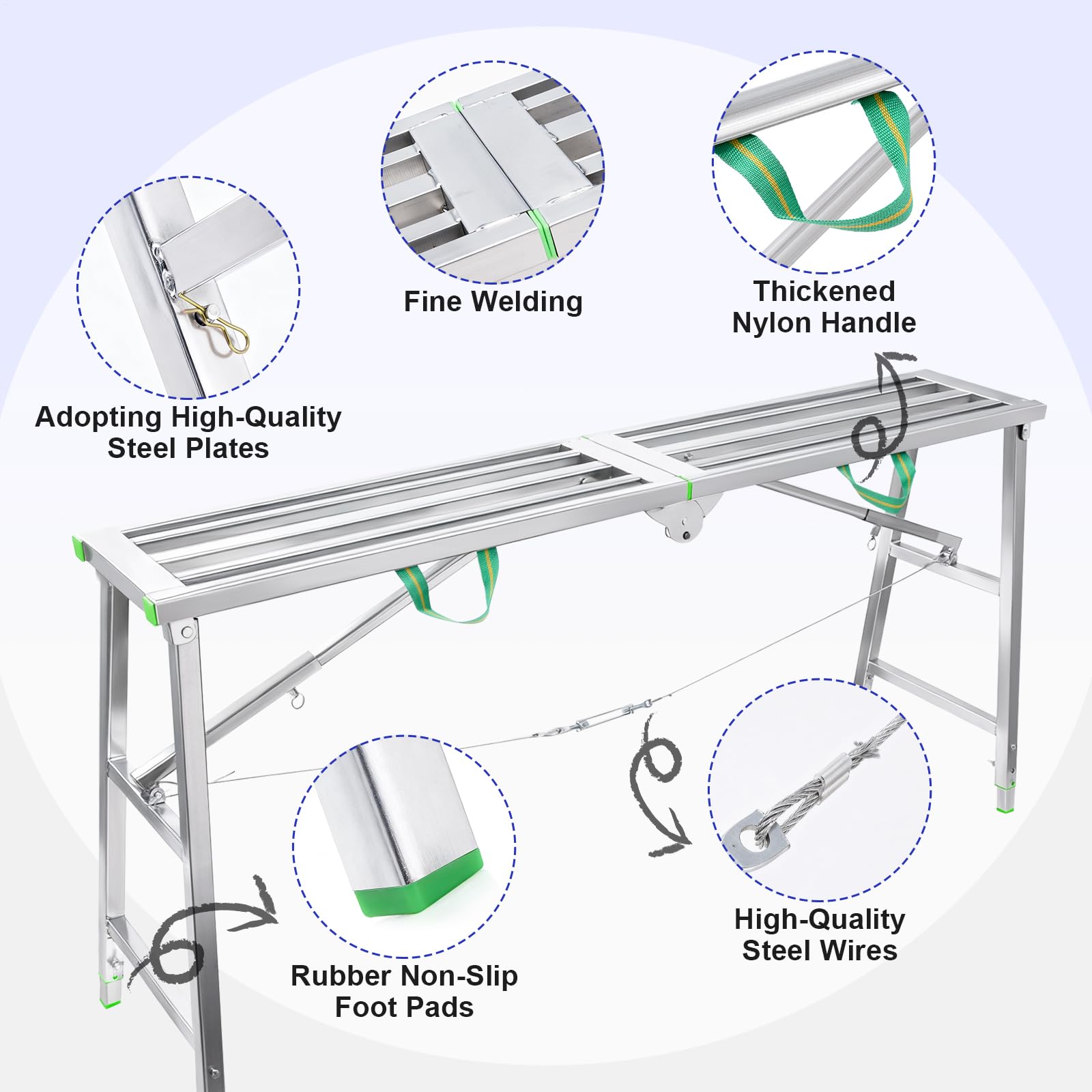 Plataforma de Trabajo Plegable y Ajustable, soporta 400 kg, Altura Regulable de 80 a 120 cm, Andamios de Aluminio galvanizado, Escalera Plegable para Paneles de Yeso, Ideal para Pintar