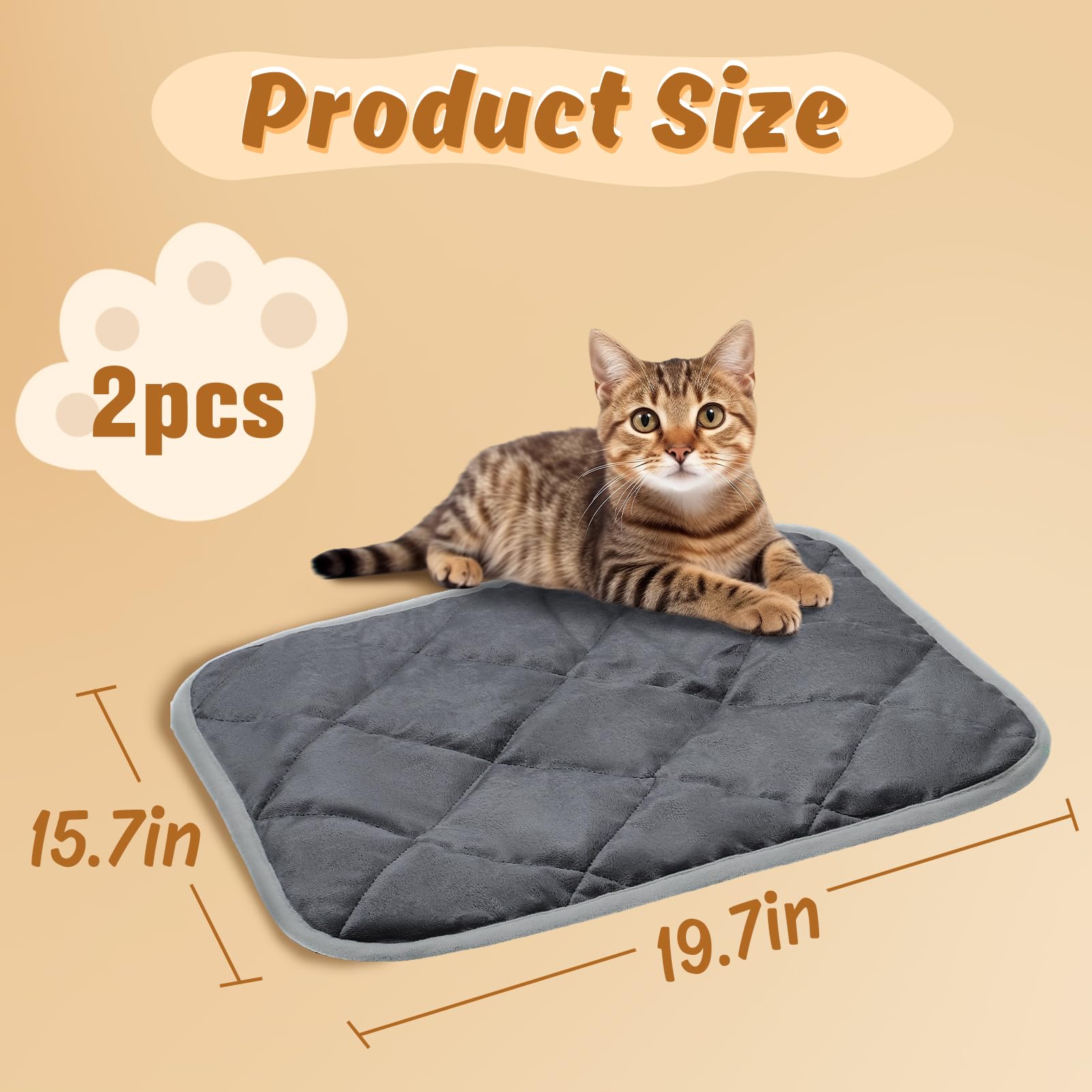 MEWTOGO Lot de 2 lits auto-chauffants pour chat – 40 x 50 cm – Tapis doux et chaud auto-chauffant pour chat – Tapis lavable réfléchissant la chaleur du corps avec fond antidérapant pour chats