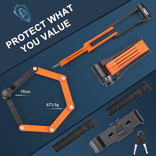 Miniatura 7 de Candado plegable para bicicleta con 3 llaves, cerraduras de bicicleta de seguridad resistentes antirrobo, cilindro antitaladro y púa, candado