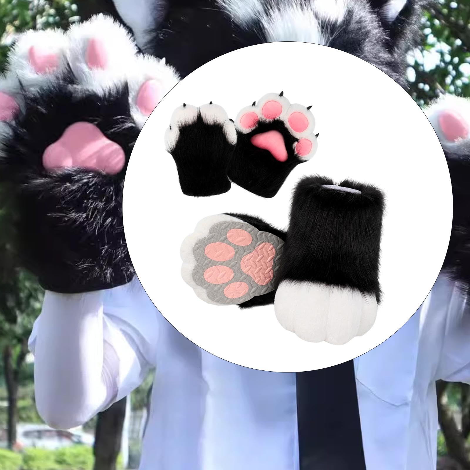 UGPLM Cosplay Animal Paws Fursuit for Women Gloves for Holiday Role Playing Masquerade: Black