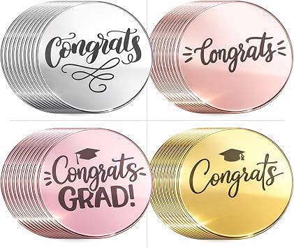 40 Pcs Graduation Cupcake Toppers Acrylic Mirror Disc Congratulations Grad Engraved Mirror Cake Topper Graduation cap Mirror Acrylic Cake Topper Round Picks Cupcake Decor for Graduate Party Supplies