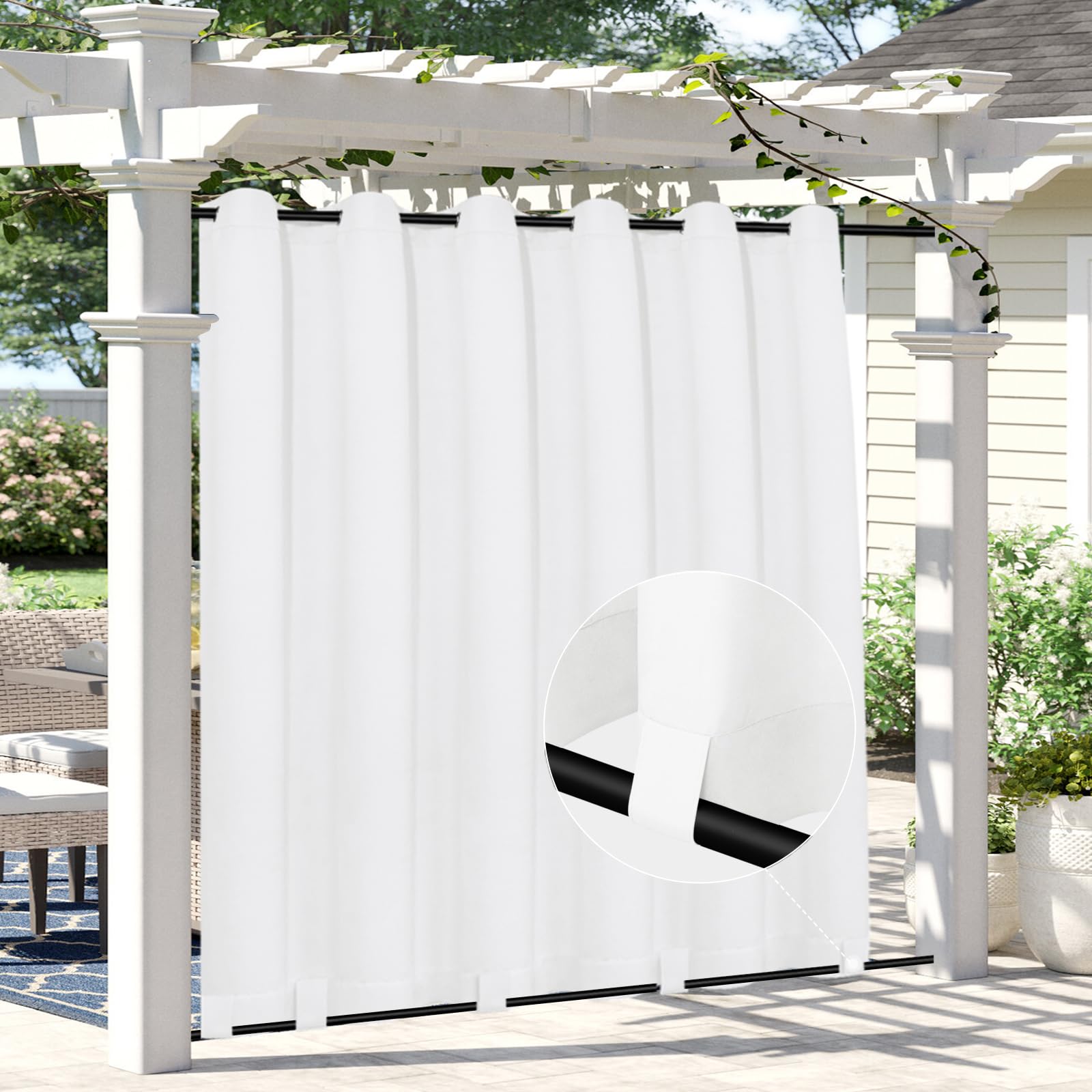 Rideaux dextérieur pour terrasse et pergola EasyGoing grand panneau occultant aspect lin blanc doux