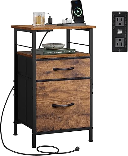 Miniatura 12 de WLIVE Juego de 2 mesitas de noche blancas con estación de carga, mesitas de noche para dormitorio, mesas de noche, mesa auxiliar con 2 cajones de