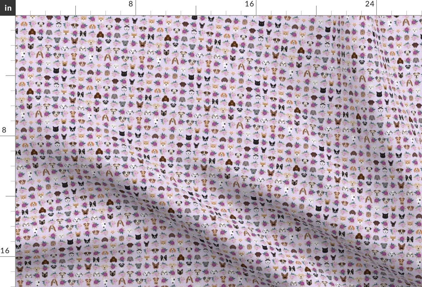 Spoonflower Fabric - Tiny Dogs Cats Heads Florals Pet Lover Pattern Purple Dog Flower Printed on Minky Fabric by The Yard - Sewing Baby Blankets Quilt Backing Plush
