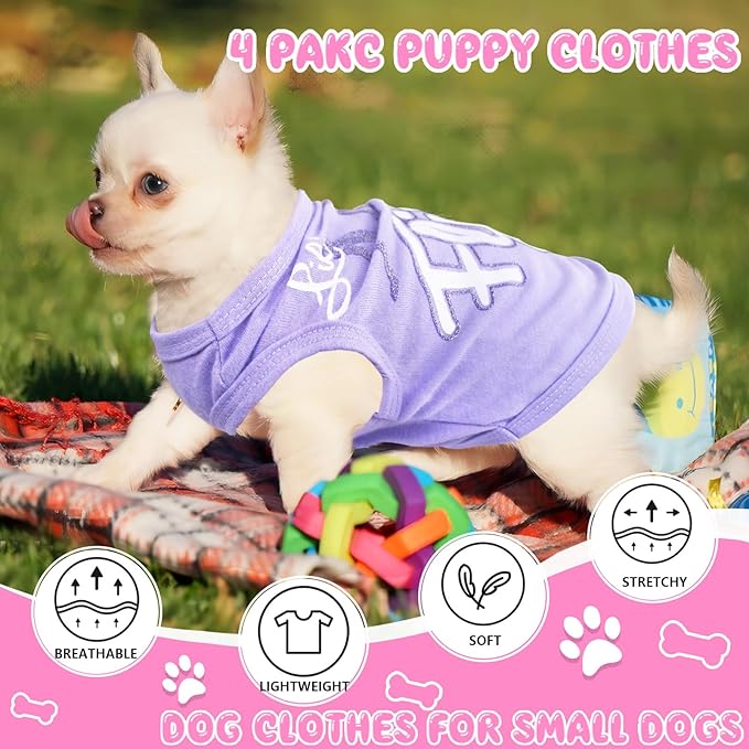 4 Camisetas para Perros Pequeños, Algodón, Floral, Talla XS miniatura 2