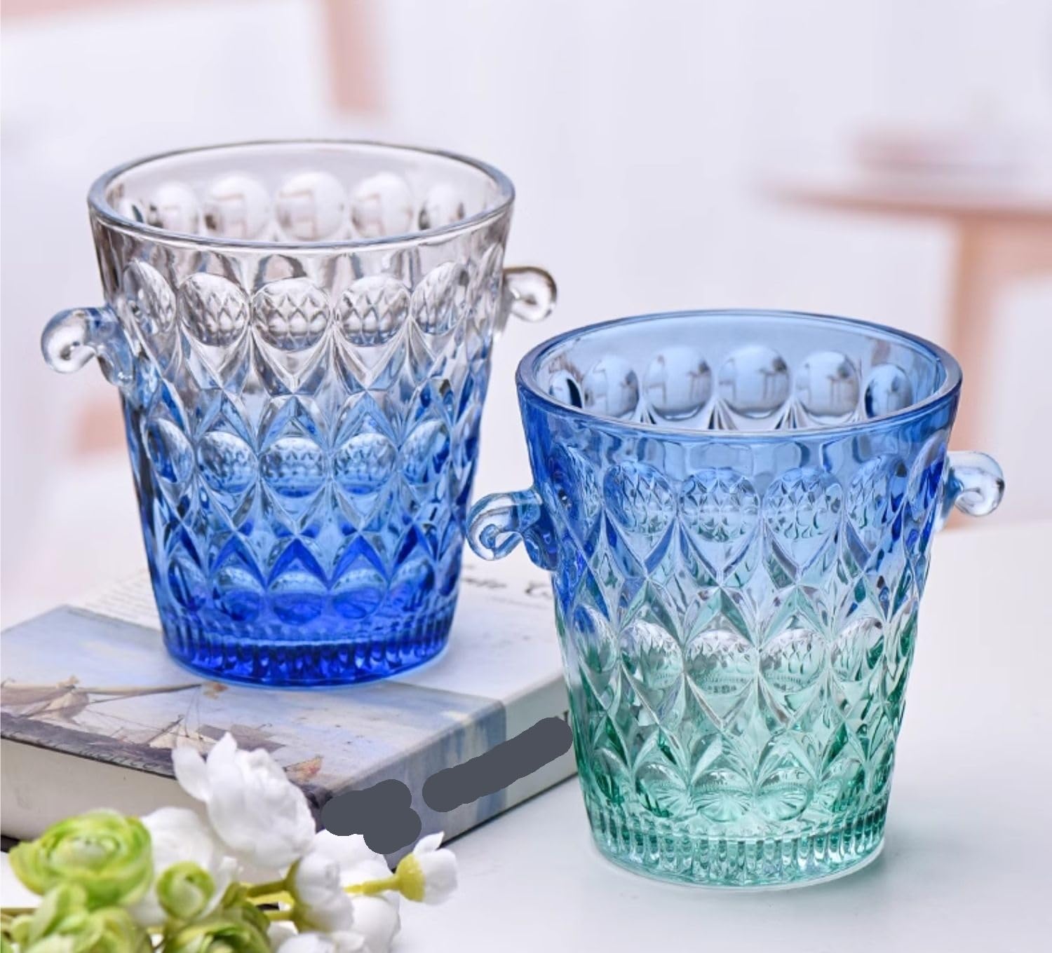 Cubo Hielo Cubos De Champán Cristal con Asa For Bebidas, Ideales For Bares, Fiestas En Casa Accesorios Barra(Grün)