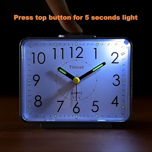 Miniatura 4 de Reloj despertador Crescendo de 4 pulgadas, silencioso, sin tictac, repetición, luz nocturna, funciona con pilas, fácil de configurar (negro)