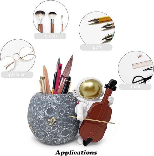 Miniatura 3 de Waowumar Lindo soporte para bolígrafo, figuras de astronauta, decoración de escritorio para habitación de niños, soporte para lápices de astronauta