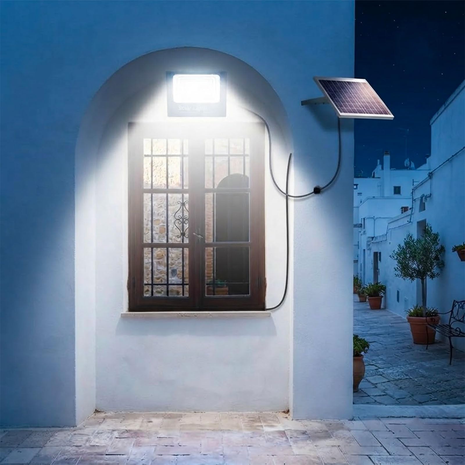 Faro Solare LED 800W con Pannello Solare, Luce Esterno 6500K Ultra Potente, Sensore Crepuscolare Automatico, Telecomando, IP66 Impermeabile, Faretto da Esterno per Giardino, Cortile, Strada
