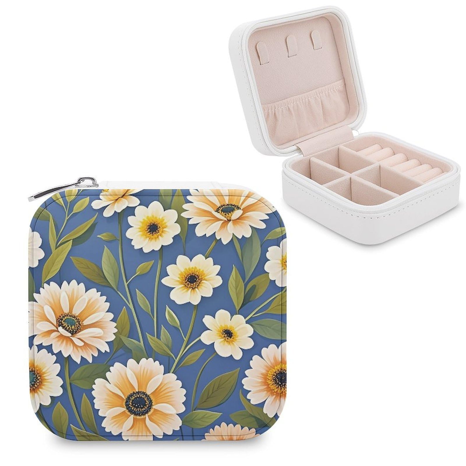 LZQPOEAS Flowers on Background Jewelry Box Mini Jewelry Travel Case Trendy Stuff Ring Box Custom PU Leather Jewelry Boxes Portable Jewelry Case Earring Storage Organizer for Girls Women