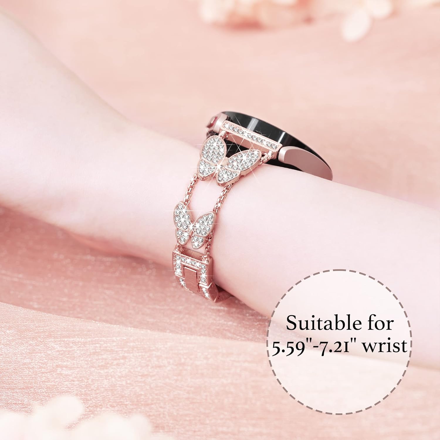 Butterfly 20mm Watch Band for Samsung Galaxy Watch 4 5 6 7 FE Band 40mm 44mm, Women Bling Metal band for Samsung Watch Bands 7 6 5 4 FE/5Pro/Watch 4 6 Classic/Watch 3 41mm/Active 2-Pink Gold - Image 4