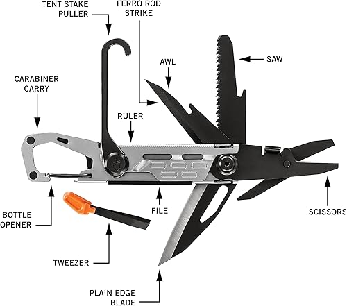Miniatura 9 de Gerber Gear Stake Out 11 en 1 multiherramienta, hoja de borde liso de 2.2 pulgadas, extractor de estacas de tienda, transporte de mosquetón, equipo