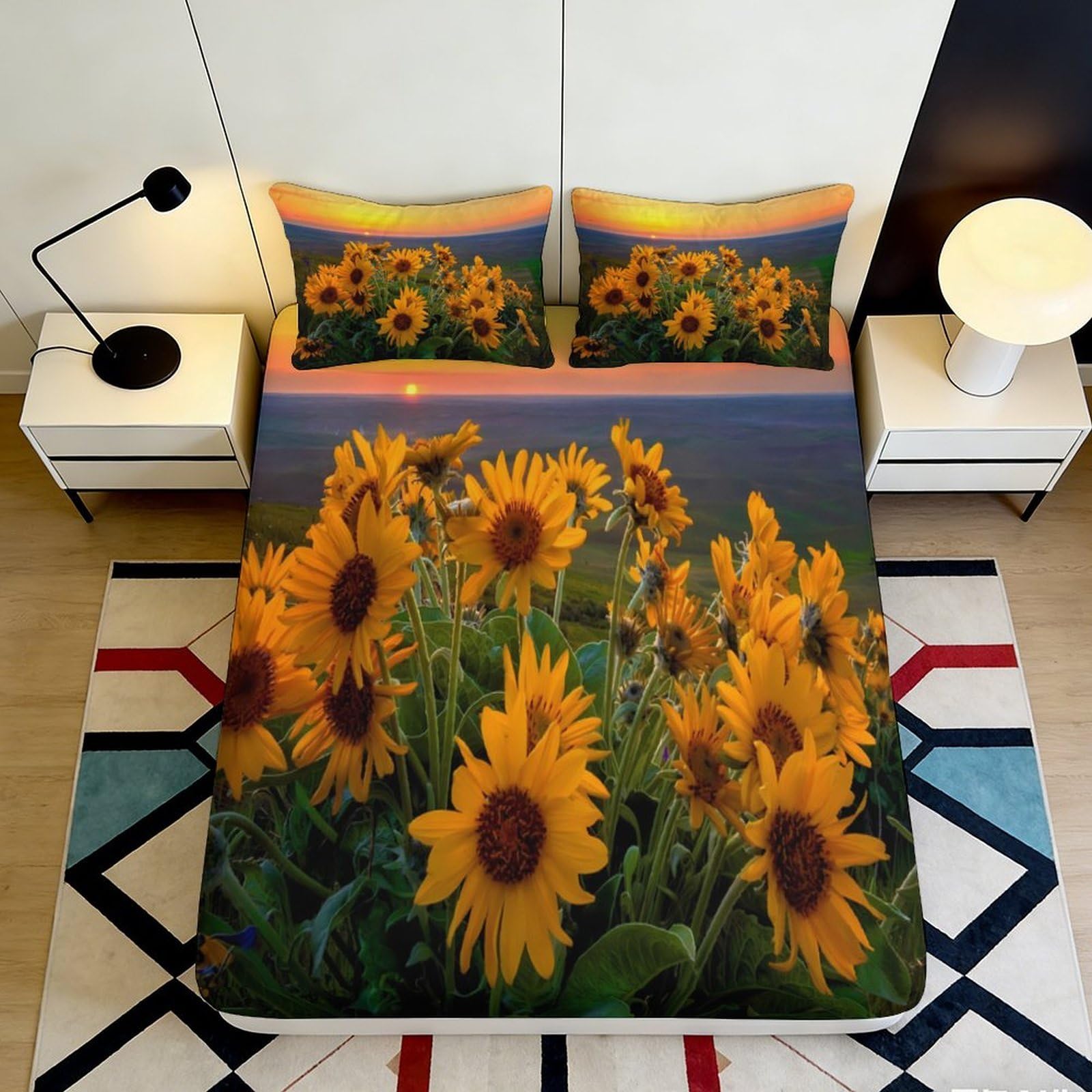 Jqzkxnhpbr Style-9 3D Printed Sunflower Meadow Fitted Sheet Microfiber Soft Bed Cover For Bedroom Guest Room Decor Mattress Protection 90X200x25cm