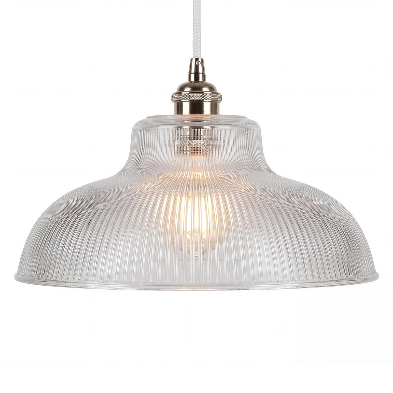 Emitto Light Shade, Pendant Lamp Shade, Glass Light Shade Ceiling, Prismatic Clear Bowl Design with Reducer Ring for Kitchen Bedroom Dining Room