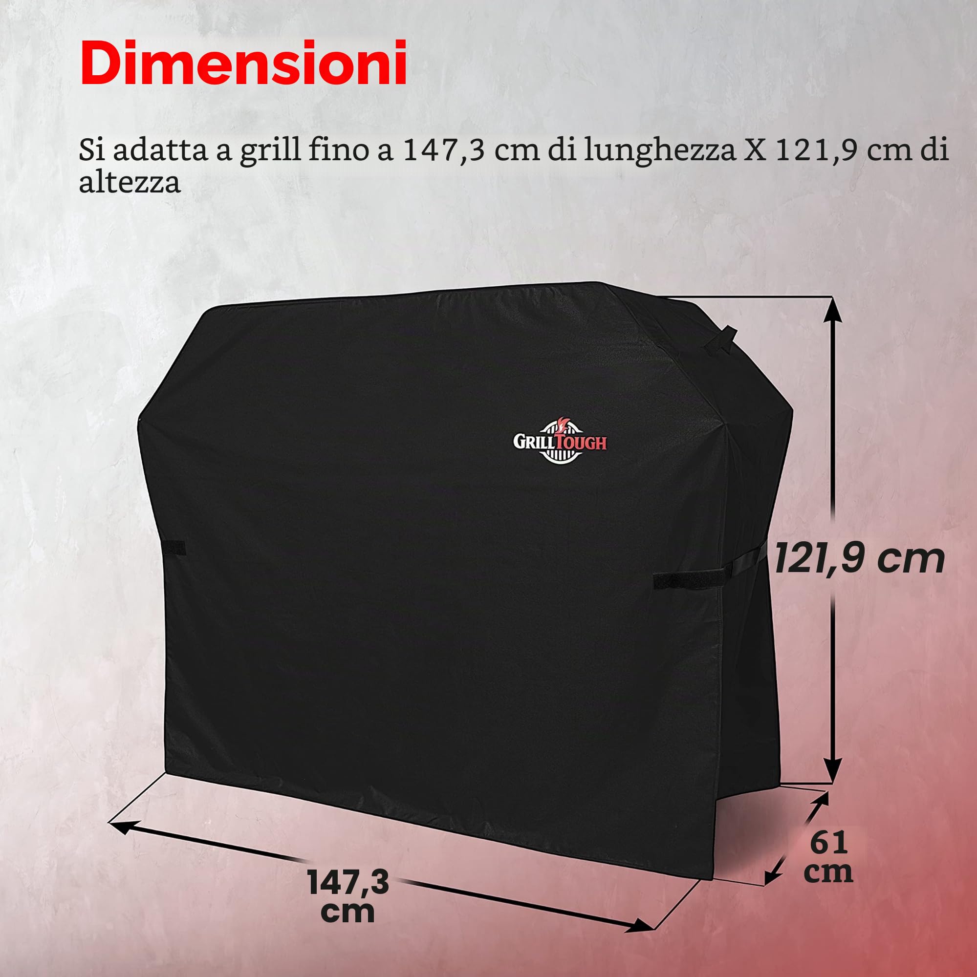 Copertura per barbecue GrillTough Heavy Duty per barbecue da esterno - Impermeabile, resistente alle intemperie, ai raggi UV e allo scolorimento con cinghie regolabili - (147L x 61W x 122H cm)
