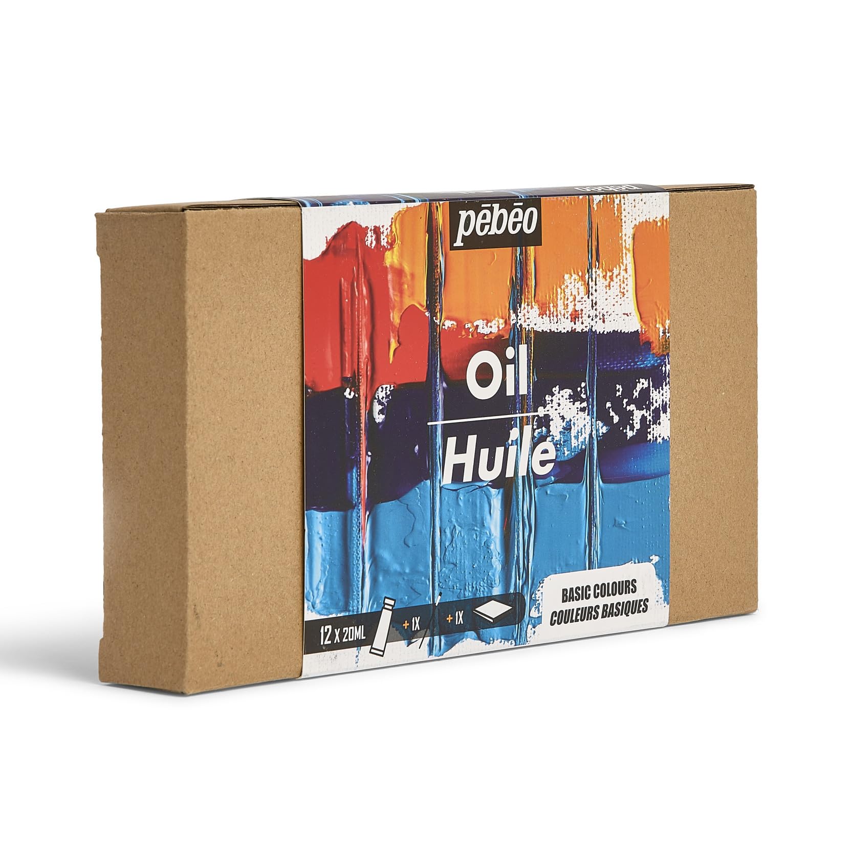 Pebeo - Studio Oil XL - Set 12 tubetti 20 Ml colori base + accessori - Kit di pittura ad olio per artisti e principianti - Pennelli + spatola + cartoncino - Colori intensi
