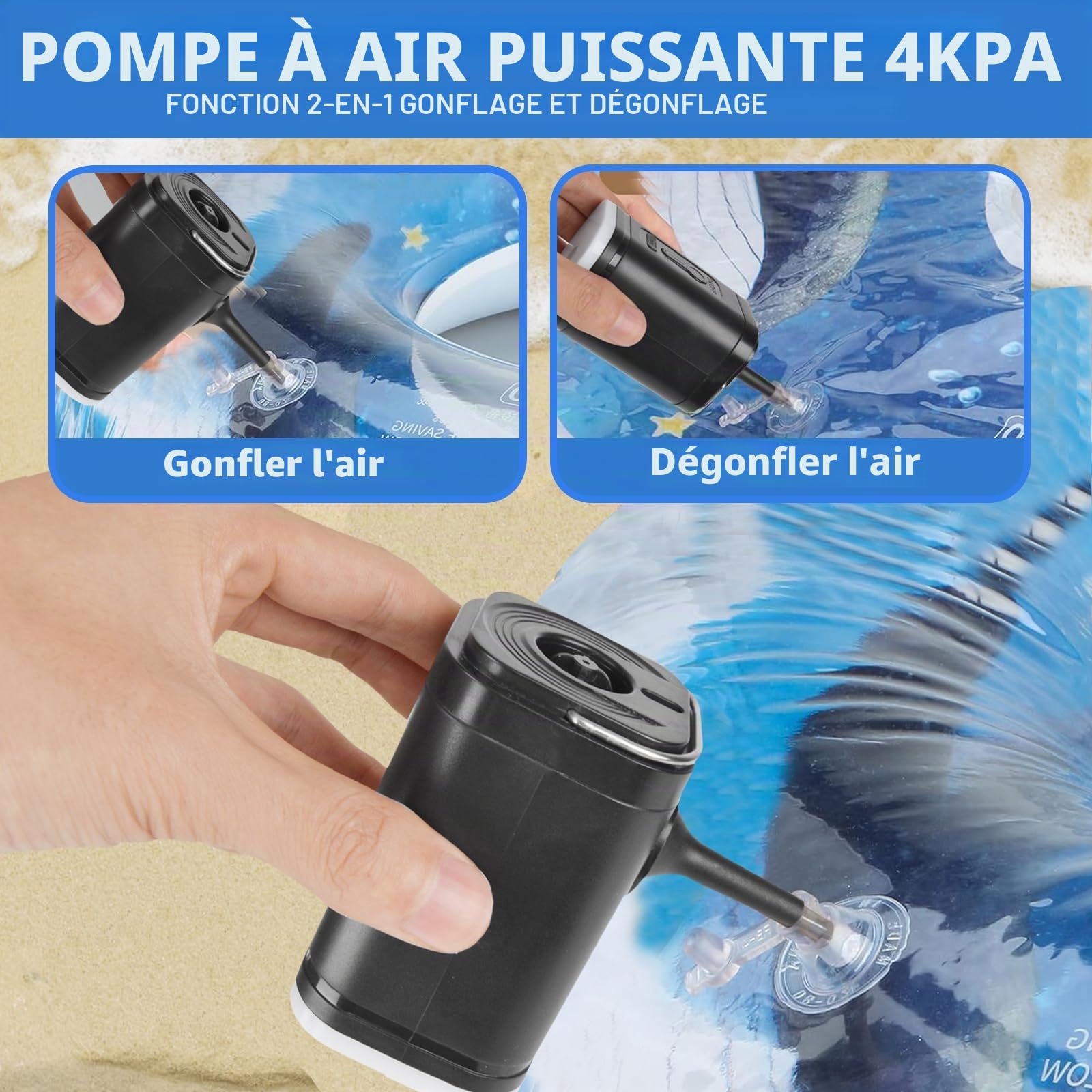 Mini Pompe à air électrique Portable avec 5 Buses, Batterie Rechargeable 4000 Pa pour Matelas, Sac sous Vide, pagaie, Piscine, Flotteur
