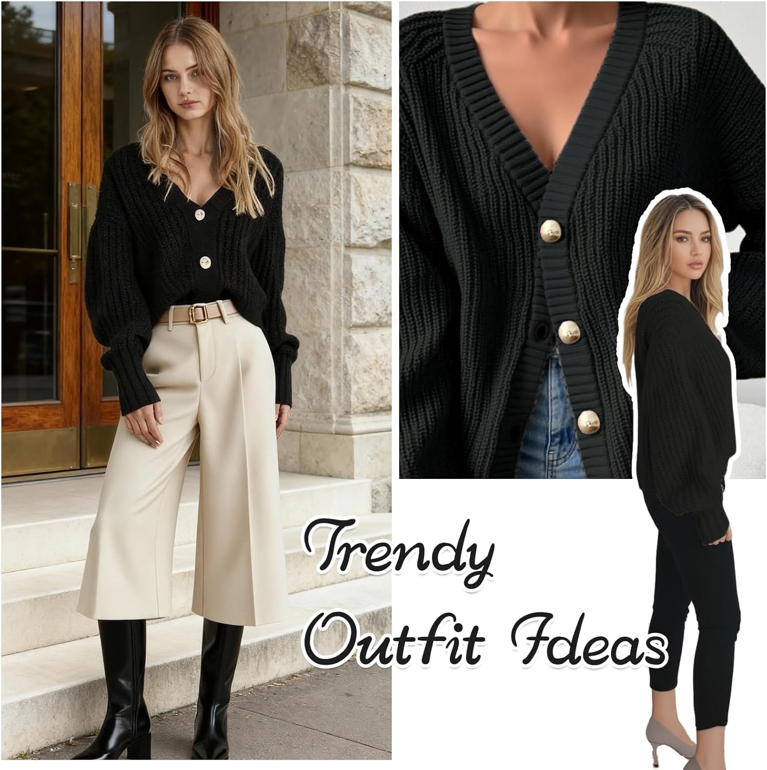 Women's Chunky Cardigan V-Neck Open Front Sweater Long Sleeve Knit Sweater Loose Casual Button Outerwear - Image 7