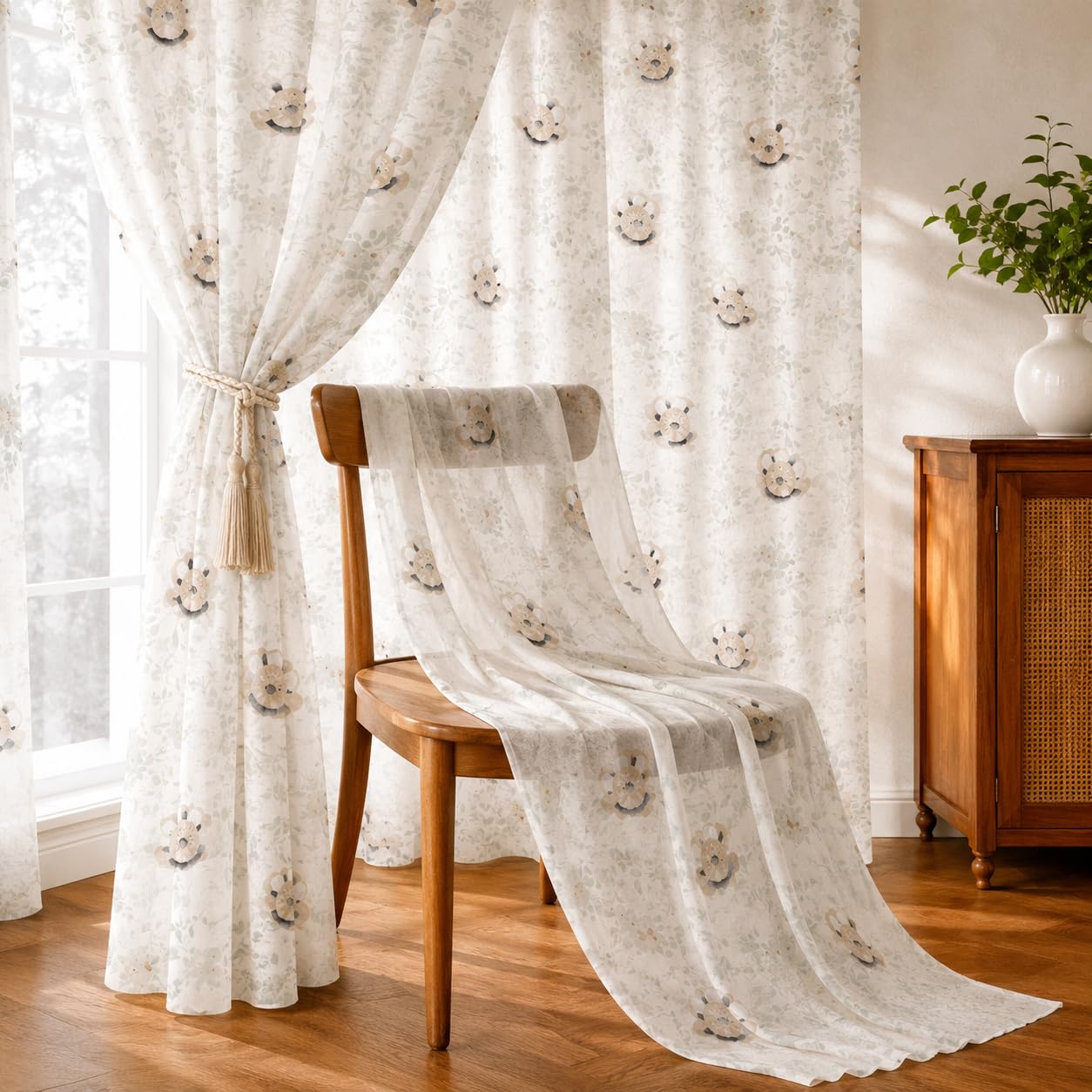 THE LINEN COMPANY Cotton Linen Sheer Door Curtains, Solid Semi Transparent Drapes with Rod Pocket, Light Filtering Privacy Curtain for Home & Living Room, Mini Koala, 7.5 Feet, Pack of 1