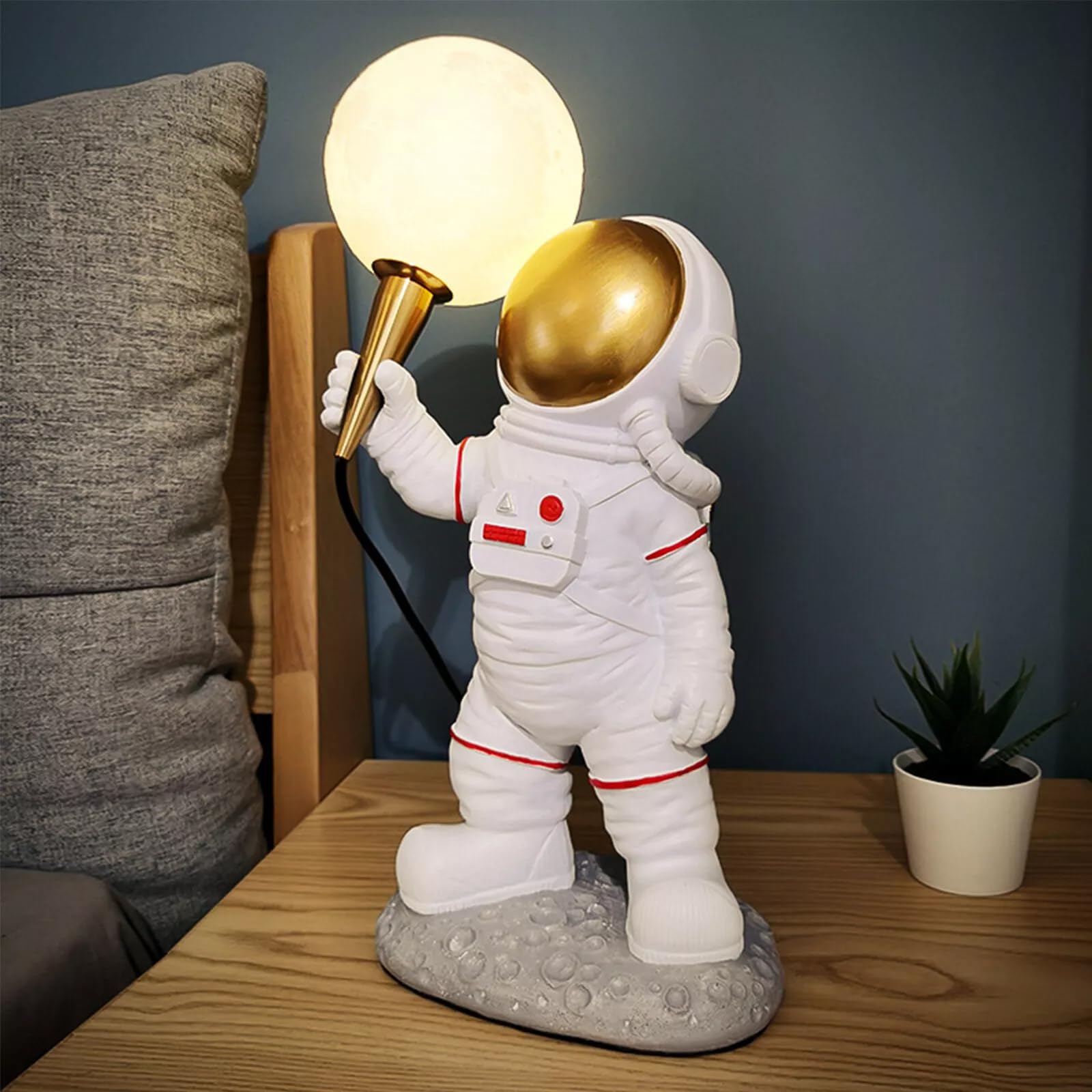 NAIXING Creative Night Light USA Modern Astronaut Table Moon Night Resin Bedside Lamp Desk Decor for Kids, Children