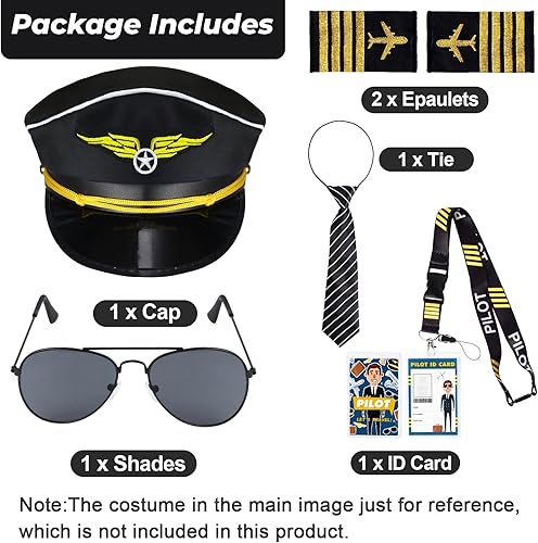 Miniatura 4 de Conjunto de accesorios de disfraz de piloto para niños con sombrero de aviador, lentes de sol, alfiler de corbata para aviación de Halloween