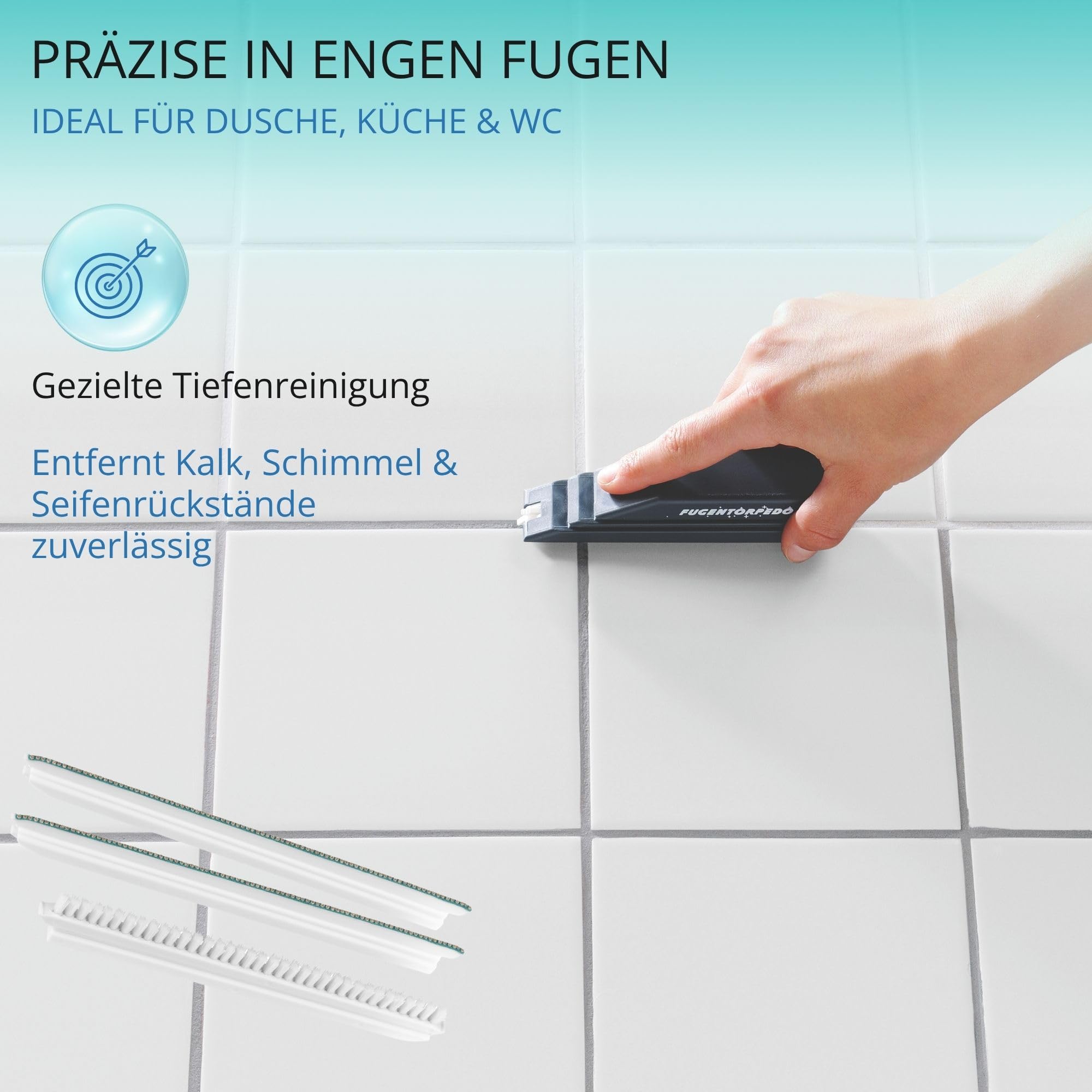Fugentorpedo Ersatz-Set 2 mm – 2 Diamant-Schleifstege + 1 Fugenbürste – Nachfüllset für schmale zementäre Fliesenfugen in Bad, Küche, Dusche & WC