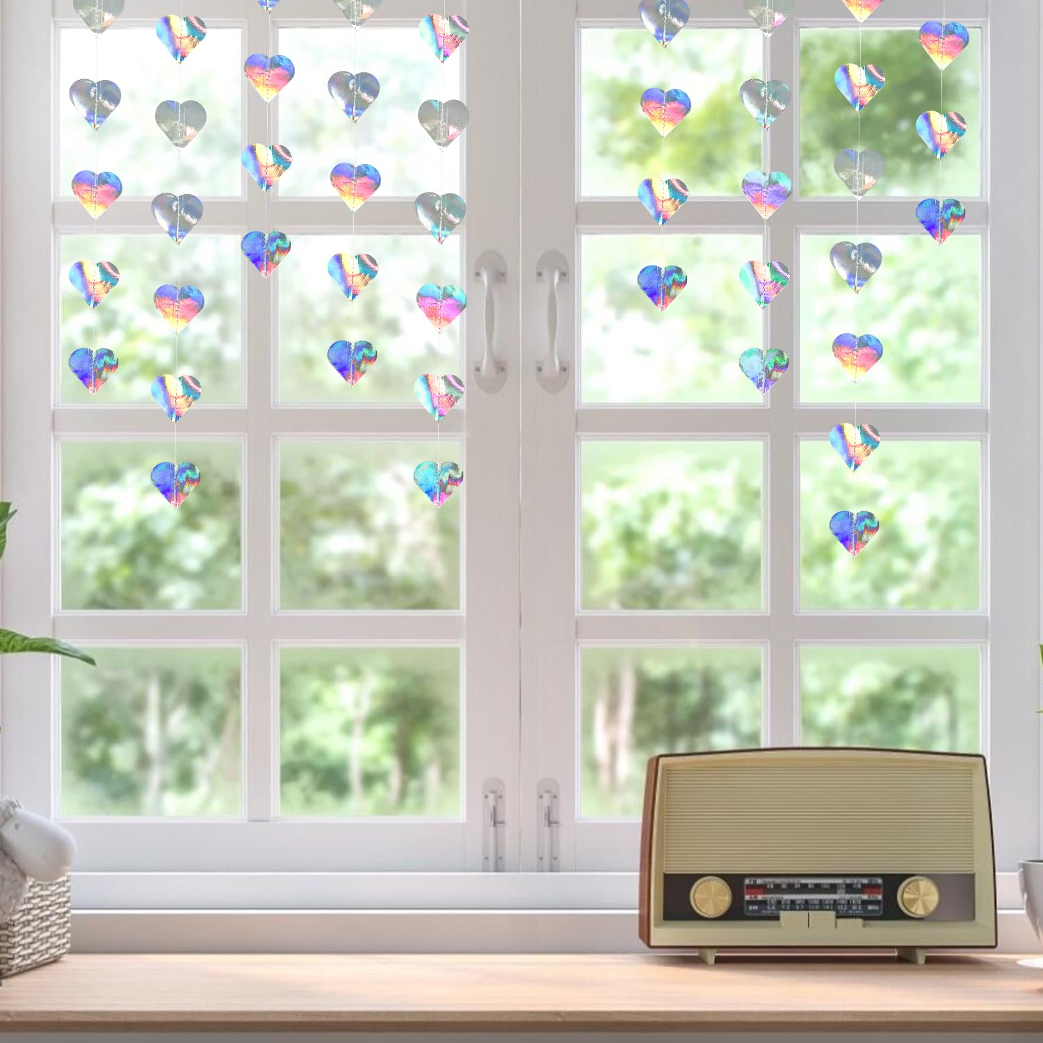 5 Ghirlande Di Carta Olografiche A Forma Di Cuore 3D – 3 Metri Ciascuna – Arcobaleno Riflettente – Per Matrimonio, Compleanno, Laurea, Addio Al Nubilato