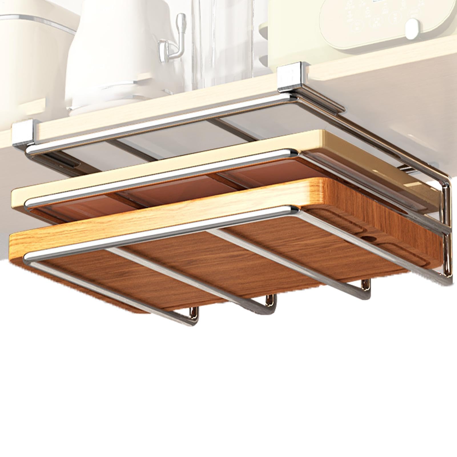 Schneidebrett-Halterung für Unterschrank, zum Aufhängen, Pfannendeckelständer, Küchenschneidebrett, platzsparende Küchenaufbewahrungslösung und stilvolles Design