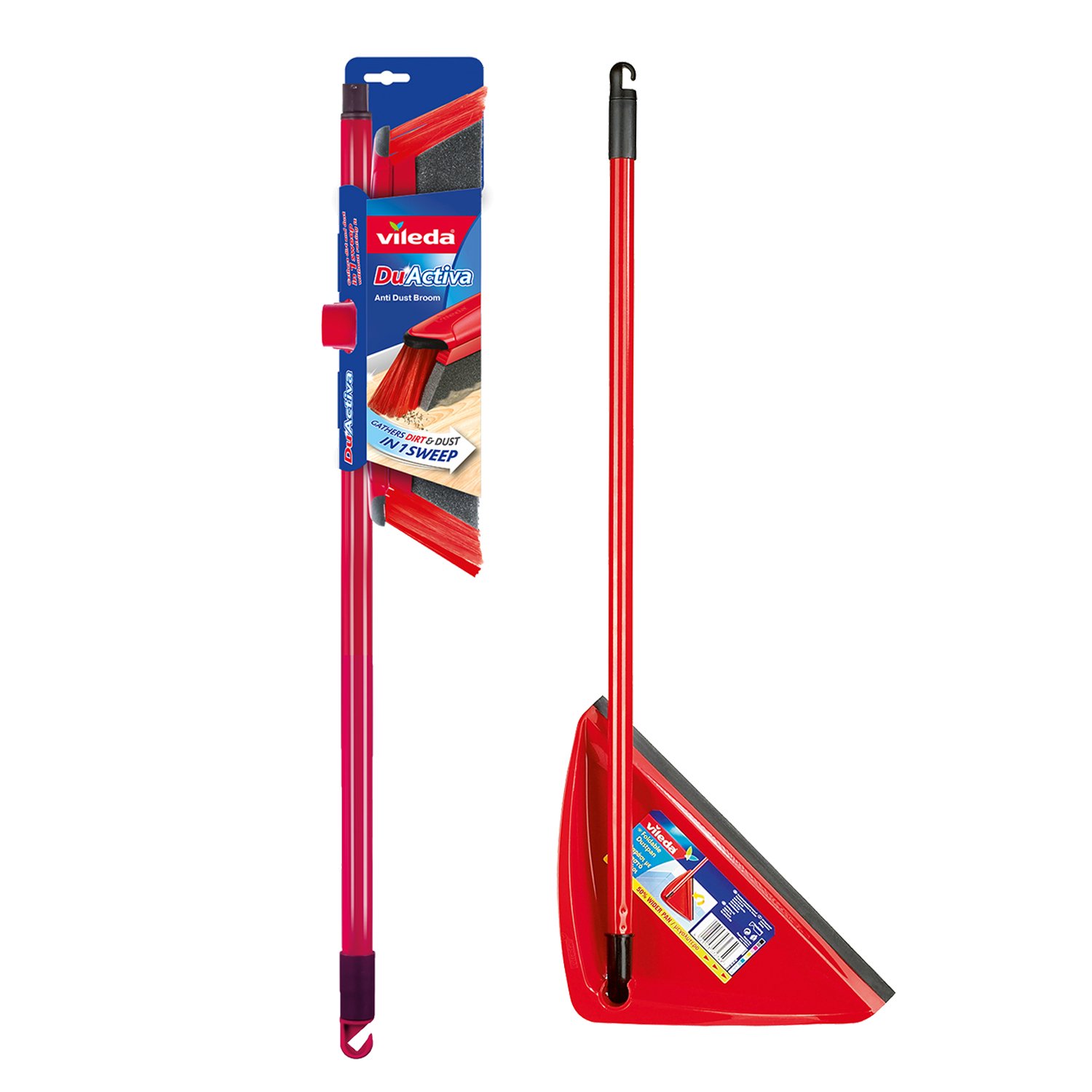 Vileda DuActiva Anti Dust Broom Plus Long Handled Dustpan, 8 x 28.5 x